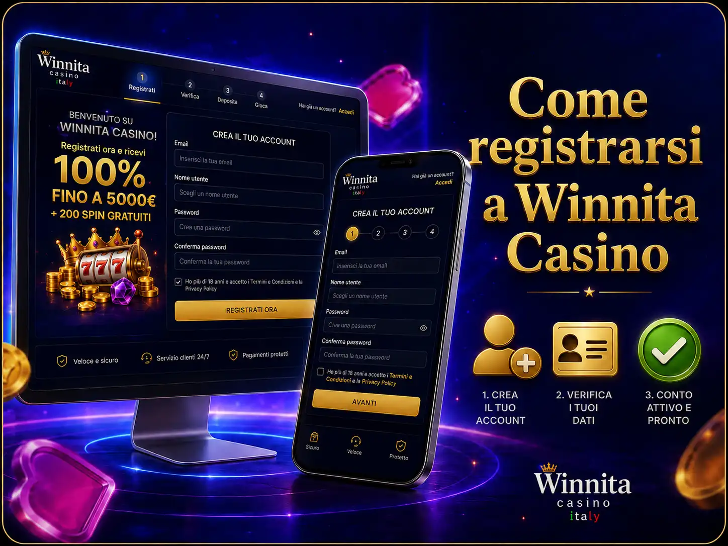 Come registrarsi a Winnita Casino: dalla prima iscrizione all'account attivo